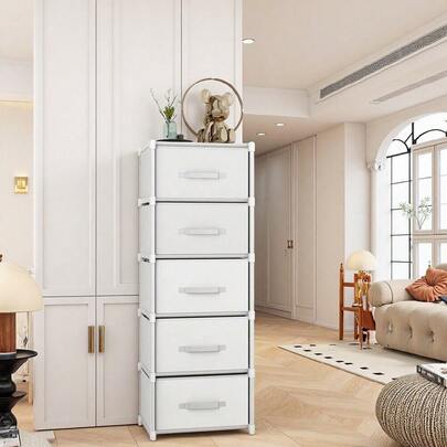 5-Tier White Plastic Drawer Storage Cabinet, Large Capacity Freestanding Organizer, Multi-Layer Closet Storage Chest For Bedroom, Clothes, Cosmetics, Toys