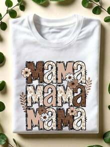 1 Floral T-Shirt For Mom, Mother's Day Gift T-Shirt, "Mom Life" T-Shirt, Short Sleeve Maternity Reveal T-Shirt, Outfit For Expectant Mothers, Gift For New Moms, Floral T-Shirts For Mom. CL-566180g 100% Cotton - 白色 - 查看 5