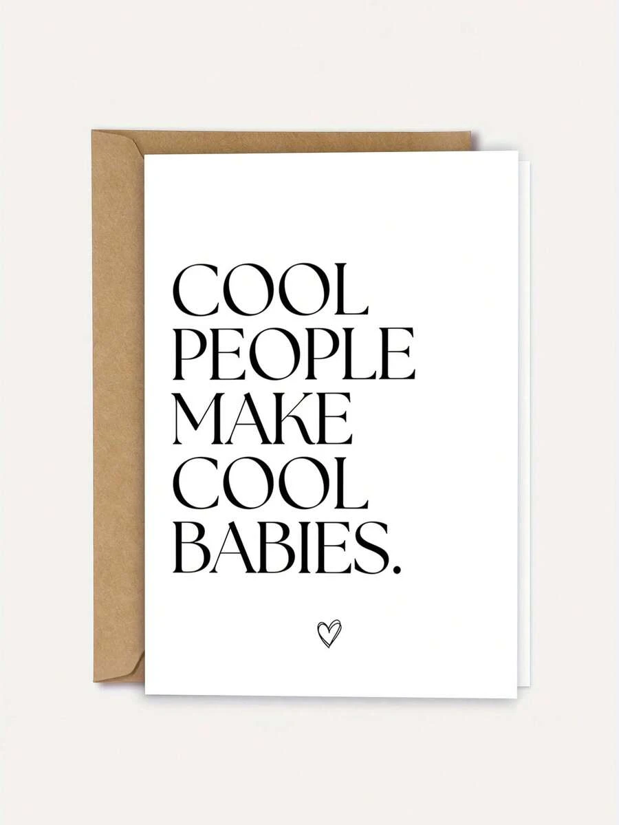 1pc "Cool People Make Cool" Funny Minimalist New Arrival Card With Envelope, Humorous Congratulation Greeting For Parents, Suitable For Birth & Baby Shower, Blank Inside - A - View 1