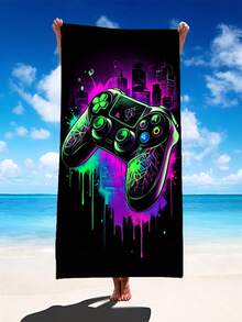 1pc Neon Gaming Controller Beach Towel - Available In Multiple Sizes. Features: Quick-Drying, Soft, Portable, Fashionable, Sand-Resistant, Super Absorbent, Made Of Microfiber. Styles: Bohemian, Tropical, Vintage, Humorous, Yoga, Picnic, UV Protection. Perfect For Beach, Pool And Outdoor Activities; Essential Travel Accessory For Camping, Yoga, Gym, Sports And Swimming. Suitable For Men And Women. - Beach Towel C - View 2