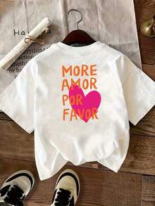 Short-Sleeved T-Shirt With Front And Back Print, Round Neck, Print "More Love, Please Love A Little More" - Women's Clothing, Comfortable Fit, Classic Y2k Design. - 黑色 - 查看 3
