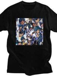 Custom  Genshin Impacts Kaeya Collage Women T Shirt Men Short Sleeves Pure Cotton T-Shirt Anime Game Tee Tops Fashion Tshirt - 黑色 - 查看 1