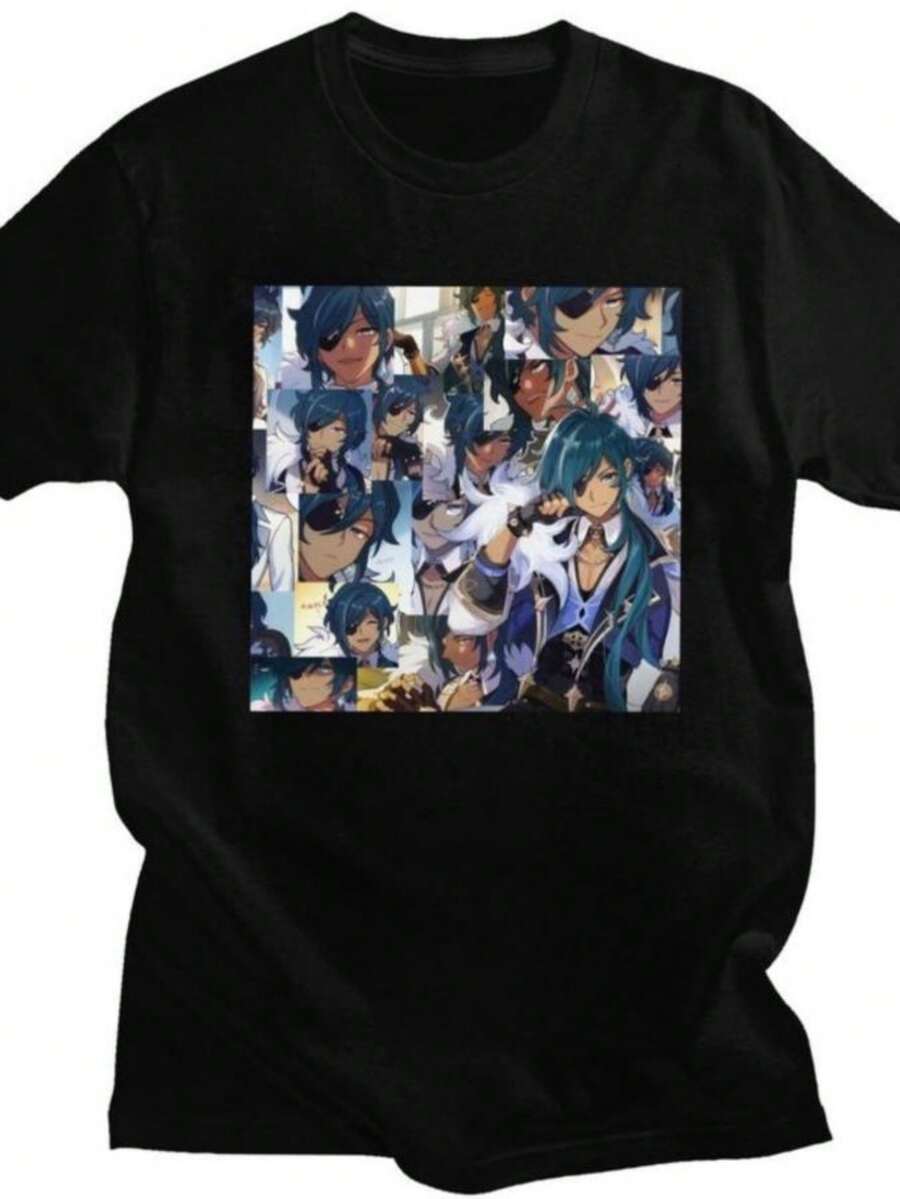 Custom Genshin Impacts Kaeya Collage Women T Shirt Men Short Sleeves Pure Cotton T-Shirt Anime Game Tee Tops Fashion Tshirt - 黑色 - 查看 1