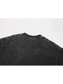 Camiseta de juego para hombre y mujer| Camiseta vintage negra lavada con estampado de logotipo, corte holgado, cuello redondo, uso casual de verano y para todo el año, tela de elasticidad media, diseño de dibujos animados, mangas regulares (unisex) - Negro - Ver 4