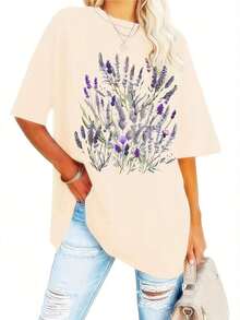 GiftTop Casual Short Sleeve Floral Print, Round Neck And Loose Fit, For Summer And Spring, Women's Clothing. Ideal As A Gift Women's T-Shirt Blouses>ElegantSoft - 杏 - 查看 6
