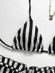 Swim Chiccia Conjunto de shorts y vestido de playa a rayas para vacaciones de mujer - Blanco y Negro - Ver 3