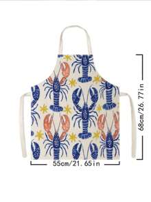 1pc, Lobster, Shell, Sea Turtle, And Fish Pattern Polyester Apron - Suitable For Cooking, Baking, And Gardening, And Can Also Be Used As Attire For The Kitchen And Dining. - Multicolor - View 3