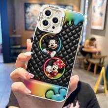 Disney Mickey & Minnie Mouse Phone Case, Rainbow Drip Protective Cover. Compatible With IPhone 17, 16, 15, 14, 13, 12, 11 Pro Series And Galaxy S22, S23, S24, S25 Models, Featuring Mickey And Minnie In Plush Frames Against A Black Quilted Background With Rainbow Drips, Perfect For Colorful Disney Fans, Ideal For Birthdays, Holidays, Anniversaries, Graduation Gifts, Or Any Special Occasion To Surprise Family, Friends, Classmates, And Loved Ones. - 黑色 - 查看 5
