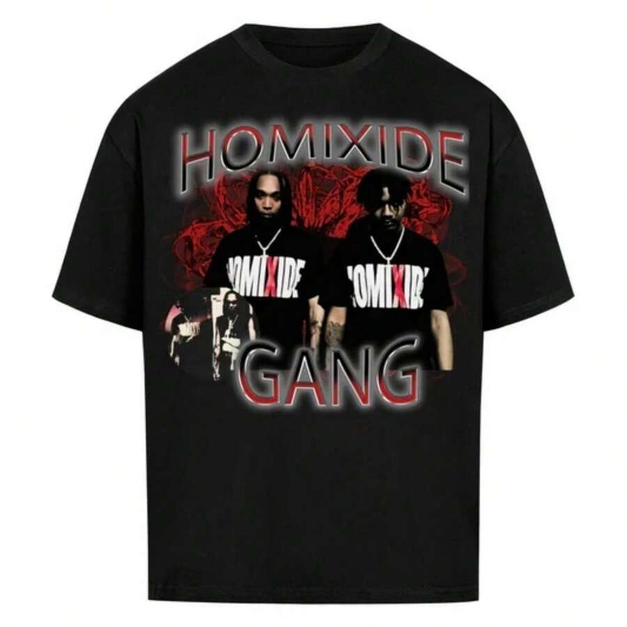 Homixide Gang Black Cotton T1S1Hirt Vintage Streetwear Retro Hip Hop Y2K Grunge.220G Man Al1 Godn Spine, 220G A1DA For Stability. The Styling A1DA1 Is Suitable For All Identities, Both Male And Female. Fabric S 1 Fabric C 1ality, Practical In Any Combination A1JE, Soft To The Touch But Designed For Permanence. Fresh Blouses, Fall Suits, VaC1Actions, Mexican Themed, 2026 World Cup Themed Dresses - 黑色 - 查看 1