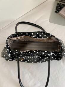 Bolso de hombro de gran capacidad con estampado de lunares, estilo coreano 2026, bolso de mano casual y de viaje, versátil para el uso diario - Negro - Ver 10