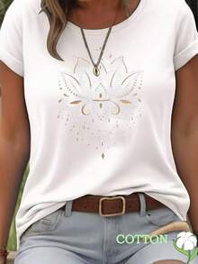 Women's 100% Cotton Soft T-Shirt - Classic Fit, Soft And Breathable, Perfect For Everyday Casual Wear. Classic Crew Neck, Versatile For Any Outfit, Multiple Colors, Stretchy Fit, Machine Washable, Sizes XS-XXL. Breathable Cotton T-Shirt, Goes With Everything. - 白色 - 查看 6