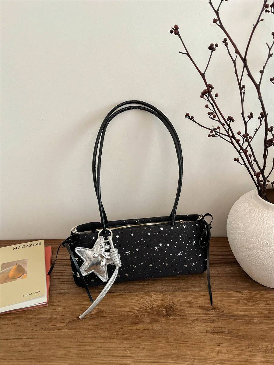 Bolso de hombro con decoración de estrella de moda para mujeres - Negro - Ver 1