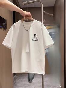 Camiseta de manga corta de moda de verano para hombre y mujer, diseño deportivo casual de cuello redondo, estampada con motivos divertidos de chicos mediante impresión por transferencia de calor, 100% algodón puro, tejido de punto, adecuada para uso diario casual y deportes al aire libre en verano. - Blanco - Ver 8