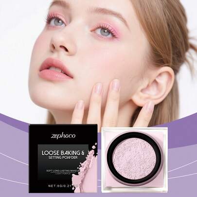 Polvo fijador de piel suave de color púrpura claro - Uso durante todo el día, acabado de maquillaje minimalista y sofisticado, puede corregir el tono amarillento apagado, controlar la secreción de aceite sin apelmazarse, compacto y portátil, con un peso de 6G/0.21OZ