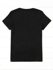 100% Algodón, Camiseta Estampada de Corte Holgado para Mujer - Estampado de Rosas Moradas y Mariposas Azules, Cuello Redondo Suave, Mangas Cortas, Tejido Ligero y Transpirable, Top Casual de Primavera/Verano Adecuado para Uso Diario, Regalo para el Día de San Valentín, Día de la Madre - Diseño Floral Blanco con Morado y Azul, Lavable a Máquina, Ajuste Cómodo, Corte Holgado, Elegante y de Construcción Duradera, Material Cómodo, Camiseta Estampada de Algodón Transpirable, Combina con Todo - Negro - Ver 3