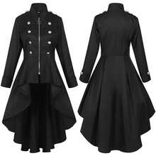 Halloween Retro Long Coat With Irregular Hem In Multiple Colors And Sizes - 230830 Zipper Trench Coat (Red) - View 5