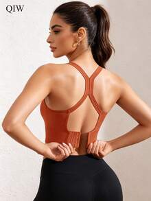 Women's Sports Bra, Supportive, Shock-Absorbing, No Sagging, Seamless, Wireless, Breathable - Orange - View 8