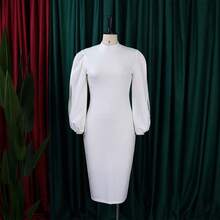 Vestido elegante de oficina otoño invierno 2026 color liso para mujer talla grande - Blanco - Ver 4