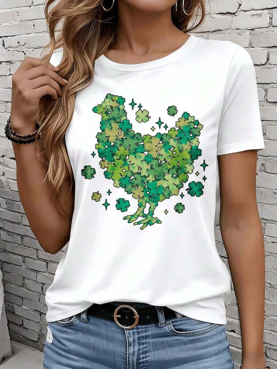 Camisetas de manga corta para mujer en blanco y negro son adecuadas para el ocio diario, el hogar y los viajes al aire libre. Camiseta con diseño de trébol de San Patricio para mujer, informal, con gráfico de trébol de la suerte, para la celebración del Día de San Patricio, regalo para fiestas. - Blanco - Ver 1
