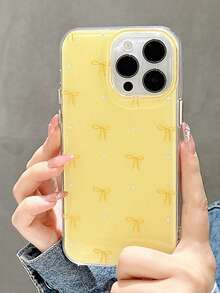 Bowknot Pearl Phone Case, Yellow Transparent Shock-Proof Protective Cover, Suitable For IPhone 17/16/15/14/13 Pro Max - Yellow - View 4