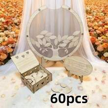 婚禮 DIY 簽名賓客簿 木質櫻花與柳葉風格圓形及棕色心形簽名桌，壓克力板與小愛心、盒子、相框，生日情人節婚禮派對裝飾，也是送禮的最佳選擇 - 柳葉款 - 查看 12