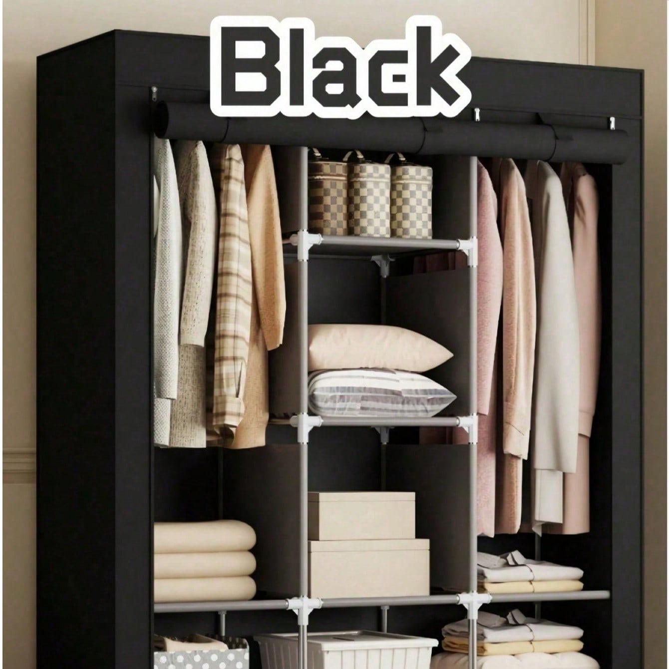 1pc Multi-Functional Layered Portable Wardrobe, Easy Assembly, Large Capacity, Bedroom Dust-Proof Storage Cabinet, Space-Saving, Simple Storage For Clothes And Bedding, Dust Cover Keeps Bedroom Tidy, Suitable For Students, Bedrooms, Rooms, Rentals, Homes, Schools, Holiday Gifts