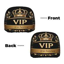 2Pcs VIP Crown Print Car Headrest Covers, Durable Black Gold Luxury Car Interior Accessories - Double-sided Printing - View 8