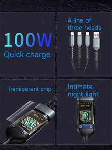 3合1 100W 快速充電線，具備智慧超快充功能，支援多介面充電。相容 USB Type-C、Micro USB 及 Type-C 充電線，以及 USB-C 數據線。相容 Apple 16/16 Pro/16 Pro Max/16 Plus/15/15 Pro/15 Plus/15 Pro Max，相容 ，聖誕禮物/送給家人的禮物 - 彩色 - 查看 7
