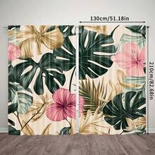 2 pièces Rideaux transparents imprimés de plantes tropicales, avec des feuilles de Monstera en or et vert et des fleurs d'hibiscus en rose, impression 2D, rideaux d'été légers convenant pour le salon, la chambre, le bureau et la décoration de la maison - Multicolore - Voir 11
