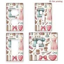 1pc Vintage Sewing Machine Light Switch Cover Plate - Pink Sewing Theme, With Button, Zipper And Threading Mechanism Design, Suitable For Single/Double Switch Socket Panels, Ideal For Sewing Room, Craft Room, Bedroom Decor (Easy Installation), 2D Flat Design - Multicolor - View 1