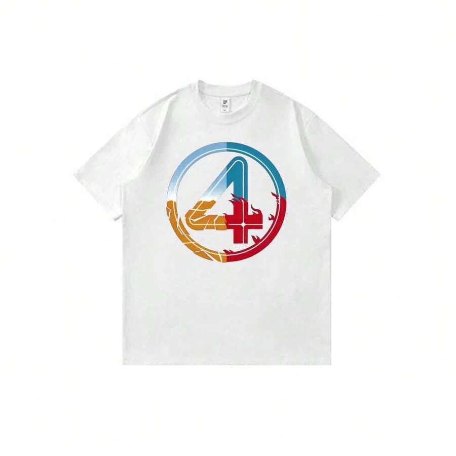 Camiseta unisex con estampado divertido de dibujos animados de anime y fuego de Marvelss. Camiseta informal de verano con cuello redondo. - Blanco - Ver 1