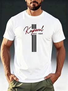 Camiseta unisex de manga corta, para hombre Moda Manga corta Camiseta Kaporal con Vertical Escrito a mano Guión Imprimir, Estilo Urbano Genial Diseño, Cómodo y Amigable con la piel Teeplayeras hombre, , ,  mujer,romwe hombres, boho chic,maestras regalos,camiseta para conjuntos de mujer con curvas para mu,y2k, - Blanco - Ver 1