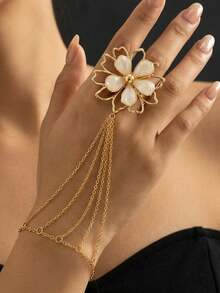 1pc Floral Finger Chain Bracelet Suitable For Important Occasions - Oil Dripping - View 1