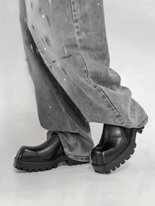 Giày lười nam kiểu dáng châu Âu và Mỹ màu tối, mũi vuông, đế dày, tăng chiều cao, kiểu dáng suông, giày Oxford đen chống trơn trượt đa năng kiểu Anh cổ điển. - màu đen - Xem 11
