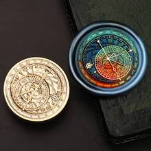 1 Stück Astronomie Serie Wachssiegel Stempel, Muster von Uhr, Kompass usw. für Umschläge, Grußkarten, Lesezeichen, DIY Basteleien, Geschenkdekoration Wachssiegel - Briefmarkenköpfe der astronomischen Serie - Übersicht 15
