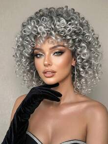 12 Inch Short Curly Silver Grey Synthetic Wig, Natural-Looking Heat Resistant Hairpiece For Women Suitable Daily Wear, Party & Cosplay Styling - 淺灰色 - 查看 1