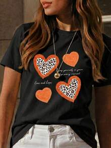 Amiam Bmian New Short-Sleeved Crew Neck T-Shirt For Women, Spring/Summer Design, Perfectly Combining Modern Lettering And A Heart Print, Breathable And Sweat-Wicking. Direct Shipping From Our Local Warehouse, Couples' Style, Ideal For Wearing Together. - 乾枯玫瑰色 - 查看 2