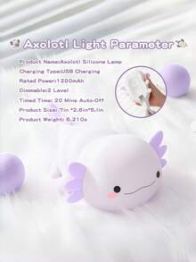 Cute Axolotl Night Light - USB Rechargeable LED Lamp, Touch Dimming, Color-Changing Axolotl Design, Soft Light, Suitable For Bedroom And Office Decor - Perfect Gift For Birthday, Christmas And Holiday Season, Room Decor, Bedroom Decor - Multicolor - View 11