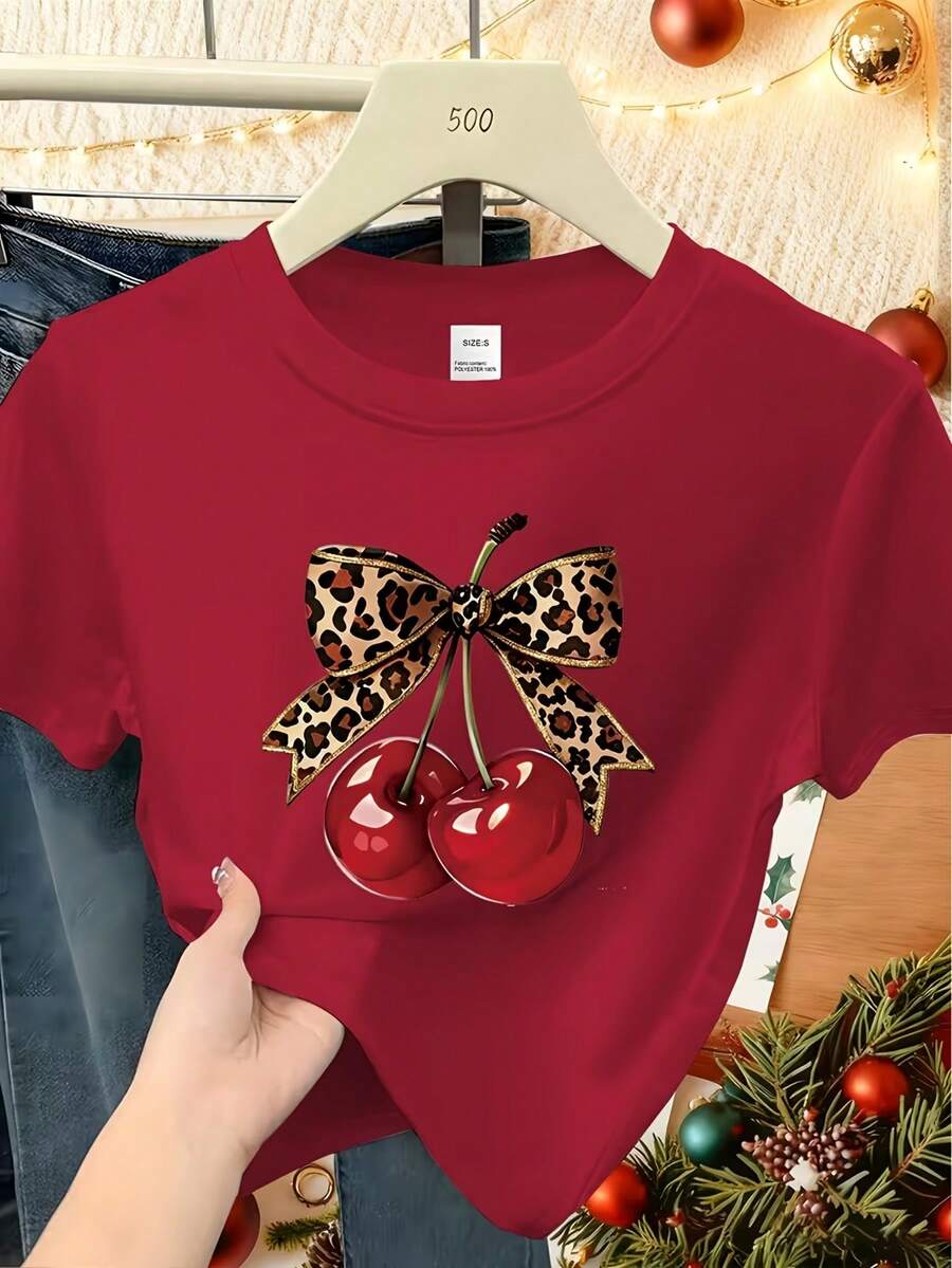 Camiseta suave 100% algodón, de cuello redondo y manga corta, top casual para las temporadas de primavera y verano, ropa de talla estándar para mujer. Camiseta de algodón transpirable, combina con todo y es fresca. - Rojo - Ver 1