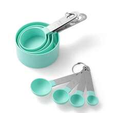 Bộ cốc và thìa đong định lượng, cốc và thìa xếp chồng lên nhau, cốc đong lồng vào nhau với tay cầm bằng thép không gỉ, dụng cụ nhà bếp dùng cho nấu nướng và làm bánh. - Nhiều màu - Xem 5