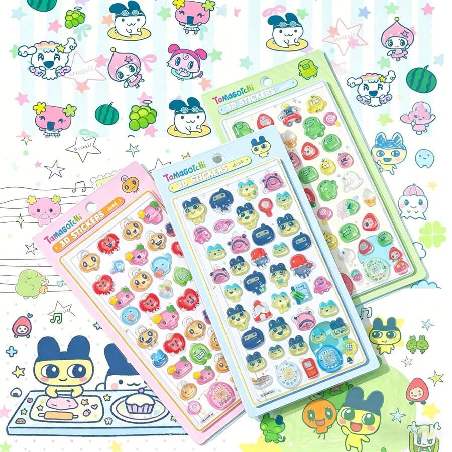 Tamagotchi 兒童 3D/DIY 浮雕寶石貼紙,可愛卡通水晶浮雕裝飾貼紙,節日禮物亮面貼紙,電腦裝飾貼紙,多功能可愛裝飾貼紙(部分款式可能存在色差,隨機發貨) - 彩色 - 查看 1