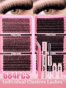 DD Curl Individual Eyelash Extension Kit With Glue, Scissors, Brush For Beginners. 10D/20D/30D/40D/50D/60D/80D/100D/120D/150D Mixed High Capacity Lash Clusters. Suitable For Various Makeup Styles, Natural Mink-Like Fibers, Long-Lasting And Volumizing. Creates 3D-5D Cat Eye And Dramatic Effects. Perfect Eyelash Extension Gift Set For Women. - Watermelon Pink - View 3