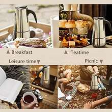 Aeomjk 摩卡壶，4 杯（7.05 盎司）炉灶式意式咖啡壶，304 不锈钢材质，适用于电磁炉，银色 - 彩色 - 查看 8