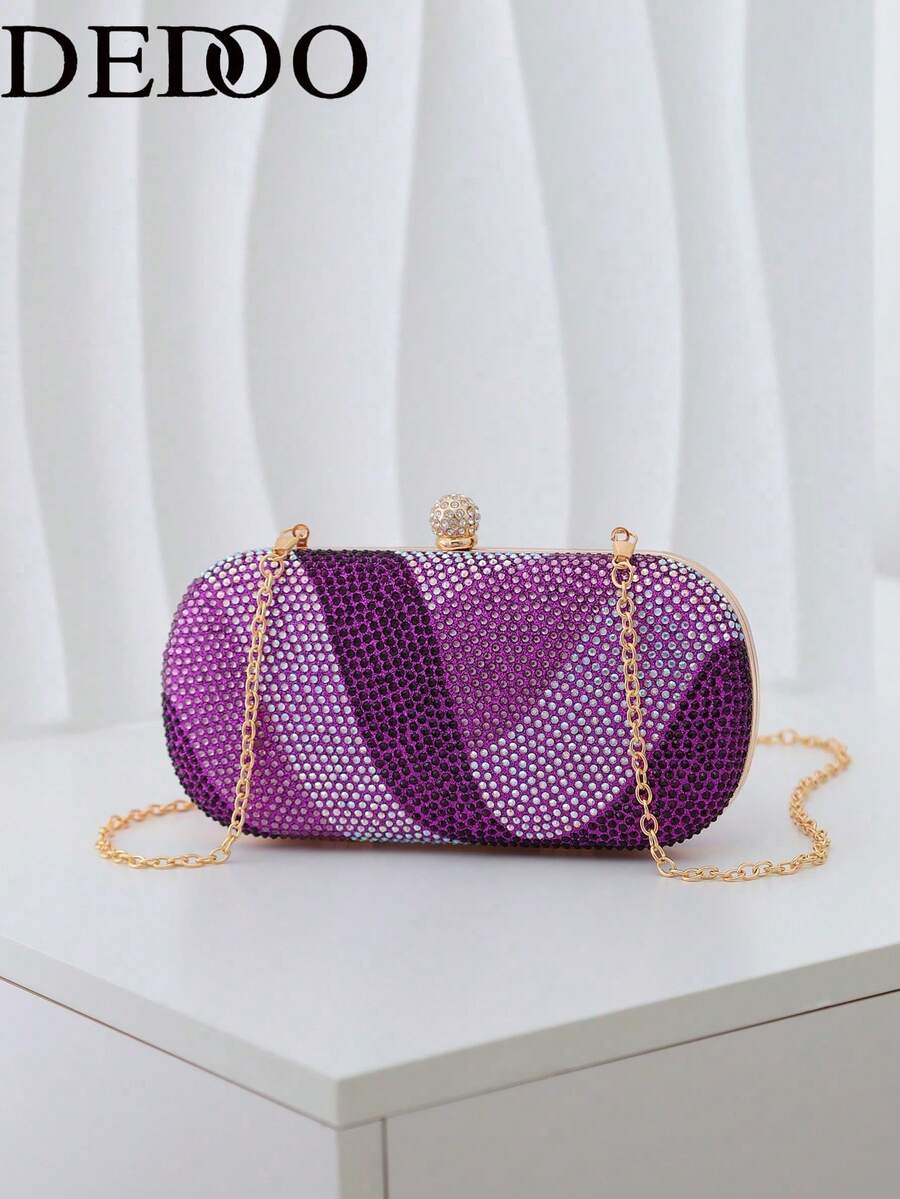 Dedoo 1pc Women's Elegant Clutch Bag With Sparkling Gold Rhinestone Decor, Suitable For Evening Party, Wedding, Cocktail