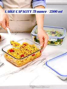8 Piece Glass Food Storage Container With Leak-Proof Lid-Seal Meal Preparation And Bento Box, Refrigerator Replacement Storage Box For Microwave, Oven, Vegetables And Salads, Multi-Purpose Kitchenware | Multi-Size Container | Lock Lid - Multicolor - View 5