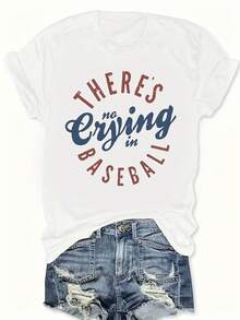 Women's Plus Size Graphic T-Shirt With The Phrase "No Regrets In Baseball" - Casual Crew Neck, Short Sleeve, Soft Fabric, Perfect For Autumn And Winter, Baseball Fan Clothing | Funny Letter T-Shirt | Soft Fabric T-Shirt - 白色 - 查看 1
