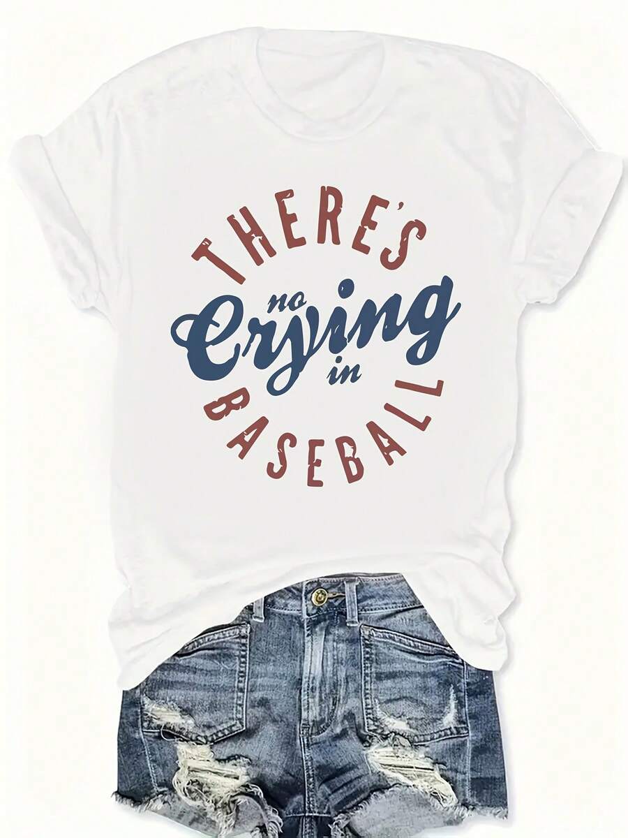 Women's Plus Size Graphic T-Shirt With The Phrase "No Regrets In Baseball" - Casual Crew Neck, Short Sleeve, Soft Fabric, Perfect For Autumn And Winter, Baseball Fan Clothing | Funny Letter T-Shirt | Soft Fabric T-Shirt - 白色 - 查看 1