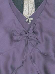 Camiseta sin mangas de moda casual con cuello en V y lazo frontal para mujer - Morado - Ver 3