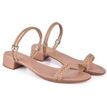 Sandália Feminina Salto Bloco 3cm Versátil 2 em 1 Tamanco 2 Tiras Confortável - Nude - Visão 4