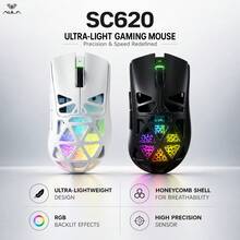 AULA SC620 超轻蜂窝游戏鼠标，三模式 2.4G 蓝牙有线可充电 RGB 背光 12000 DPI PAW3311 人体工学可编程按键无线游戏鼠标，兼容 PC、笔记本电脑、台式机，适用于游戏玩家和办公用途 - 查看 2